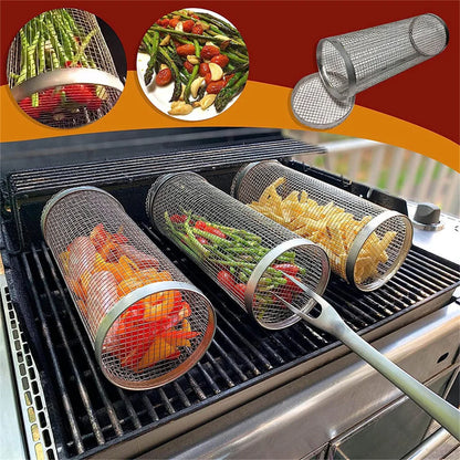 BBQ rollendes Grillkorb Set aus Edelstahl